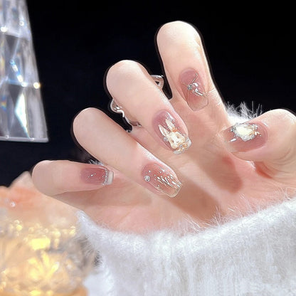24pcs Wearable Pink Press On Fake Nails Tips With Glue false nails design Butterfly Lovely Girl false nails With Wearing Tools