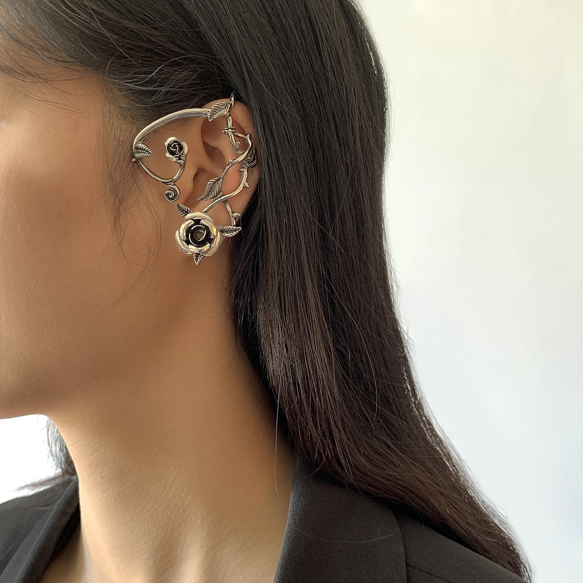 Punk Fairy Ear Cuff Goth Earring Dark Elf Ear Clip Earrings For Women Retro Silver Color Hip Hop Halloween Party Jewelry Gift