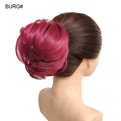 Jeedou Messy Bun Chignon Donut Hair Pad Elastic Hair Rope Rubber Band Synthetic Hairpiece Black Gary Brown Color