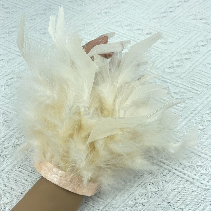 Women Natural Fur Feather Cuffs Snap On Bracelet Arm Cuff Shirts Sleeves For Women Real Ostrich Feather  Anklet Wrist Cuff