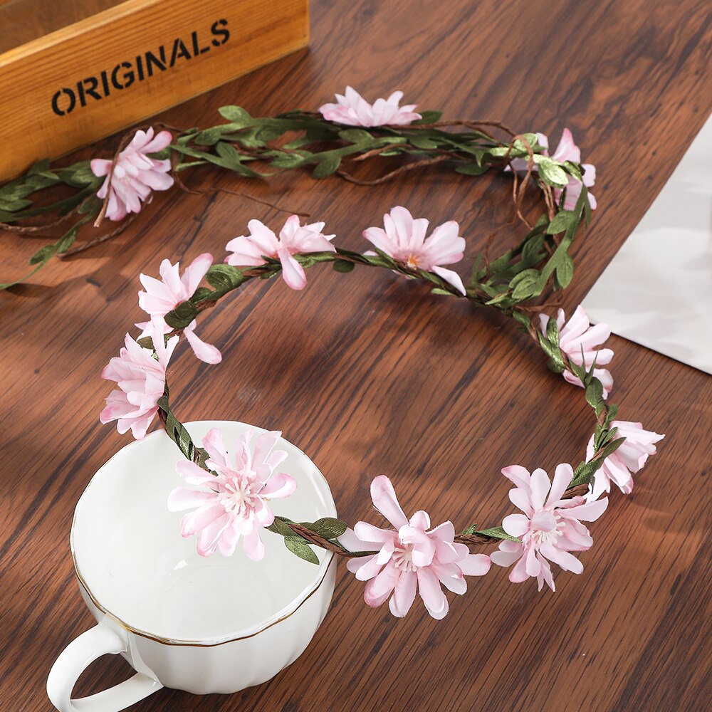 Bohemian Rattan Flower Vines Crown Headband for Bride Wedding Hair Accessories Girls Floral Wreath Head Band Hairstyles Headdres