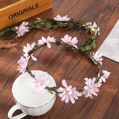 Bohemian Rattan Flower Vines Crown Headband for Bride Wedding Hair Accessories Girls Floral Wreath Head Band Hairstyles Headdres