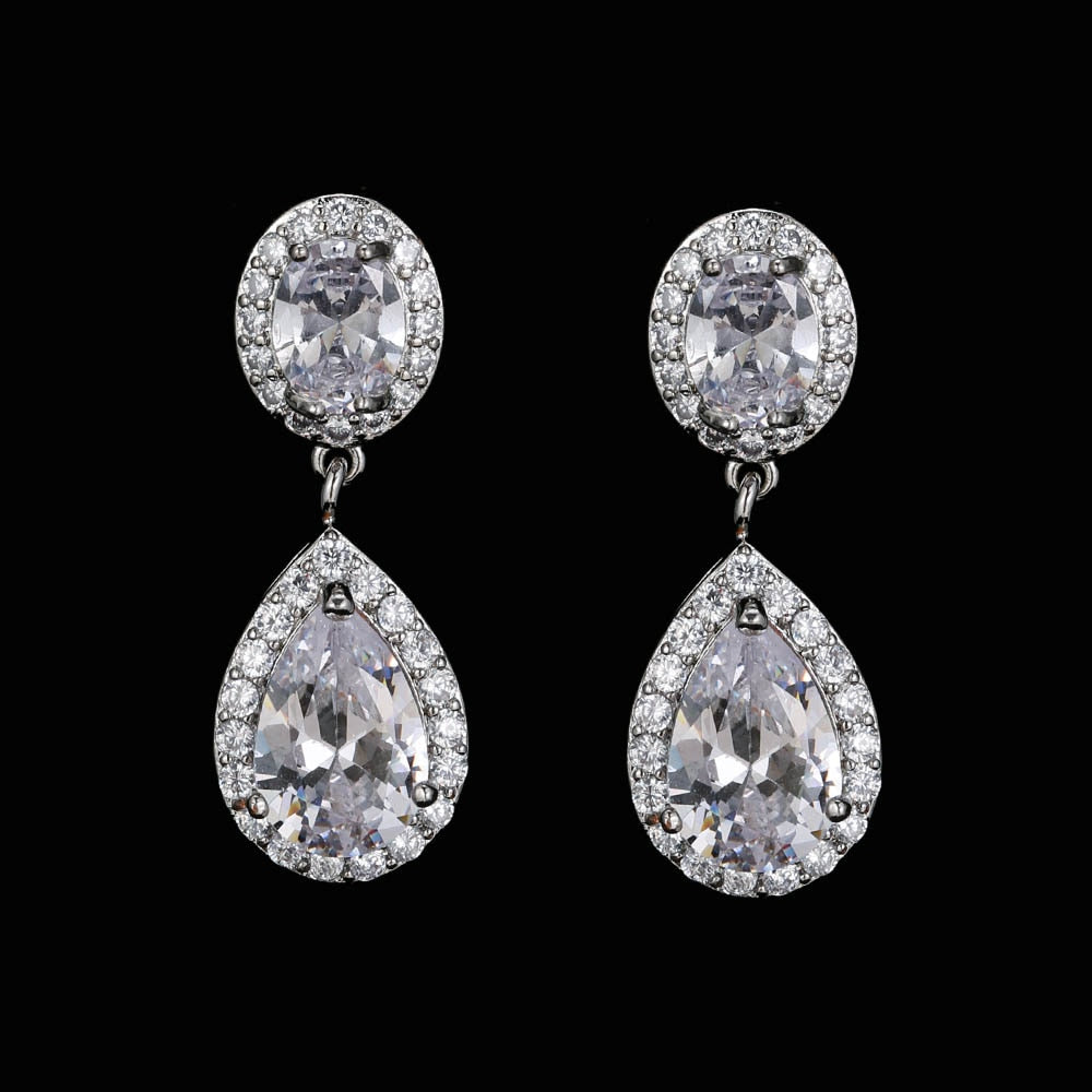 Luxury Zircon Wedding Long Dangle Earrings with Round Water Drop Elegant CZ Earrings for Women Bridal Wedding Jewelry Dress