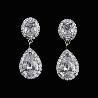 Luxury Zircon Wedding Long Dangle Earrings with Round Water Drop Elegant CZ Earrings for Women Bridal Wedding Jewelry Dress