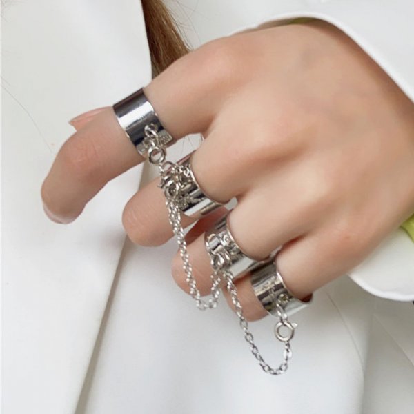 Vintage Punk Butterfly Tassel Chain Ring With Bracelet Link Wrist Chain Finger Rings For Women Flower Pearl Zircon Ring Jewelry