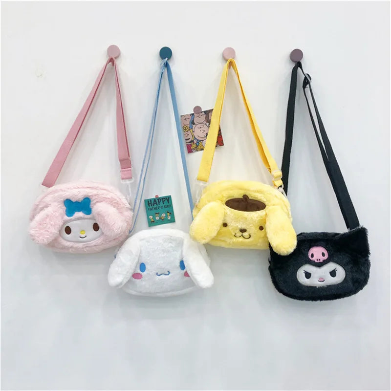 Sanrio Hello Kitty Shoulder Bag Handbags Cinnamoroll Kuromi mymelody Plush Backpack Earphone Storage Bag Girl Kids Rucksack gift