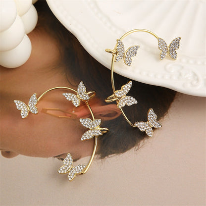 Korean Elf Butterfly Ear Cuff Without Piercing Clip Earrings for Women Elegant Sparkling Zircon Crystal Ear Clip Wedding Jewelry