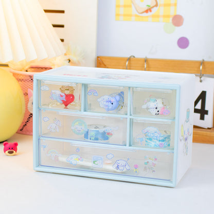 Sanrio Kuromi Kawaii Anime Sticker Accessories Diy Storage Box Cute Cartoon Cinnamoroll Dormitory Divided Drawer Case Toys Girls