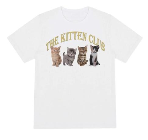 sunfiz Kawaii The Kitten Club Women T Shirt Streetwear White Cotton Short Sleeve Femme Oversized Graphic Tee Cute Grunge Tops