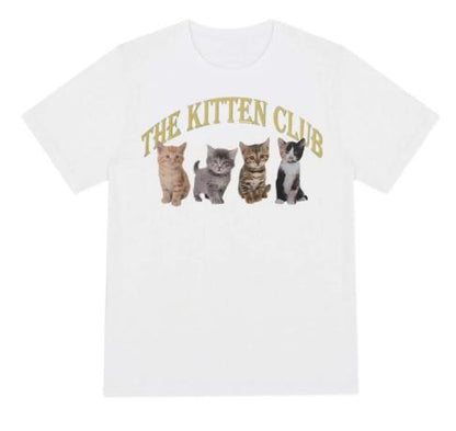 sunfiz Kawaii The Kitten Club Women T Shirt Streetwear White Cotton Short Sleeve Femme Oversized Graphic Tee Cute Grunge Tops