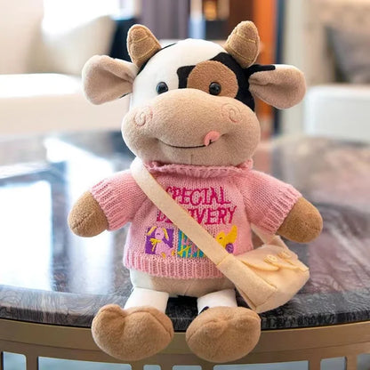 26CM Cartoon Milk Cow Plush Doll Cute Simulation Cattle Animals Plush Toys Soft Stuffed Sweater Cow Pillow Kids Birthday Gifts