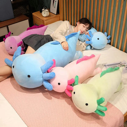 Giant Colorful Newt Plush Toy Stuffed Cute Axolotl Salamander Fuzzy Long Plush Fish Appeasing Long Pillow Cushion Kids Gift