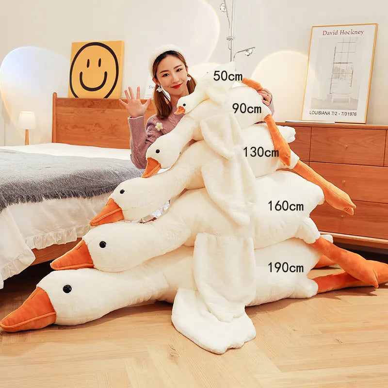 GIANT Duck Plush Toy 190cm Kawaii Big White Goose Stuffed Animal Plushies Cute Huge Large Sleeping Pillow Cushion Sofa Bed Soft Doll Birthday Gift for Girls