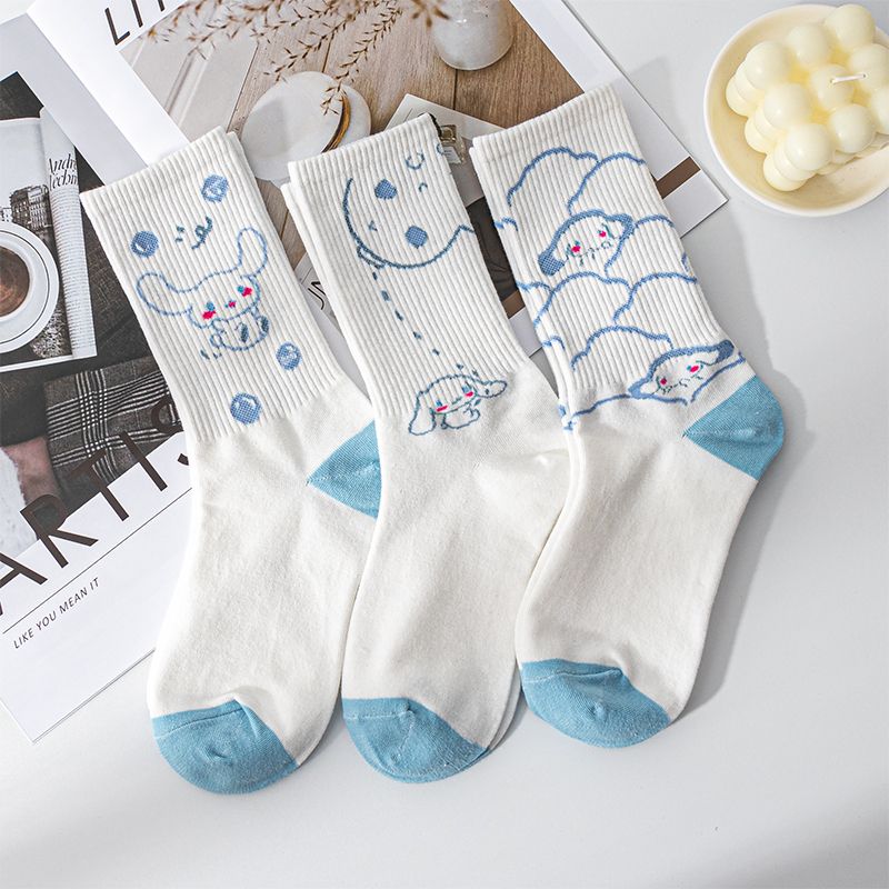 Sanrio Cinnamoroll Cardong Cartoon Girl Heart Autumn and Winter In The Tube Cartoon Socks Every Match Cute Blue Girl Wind