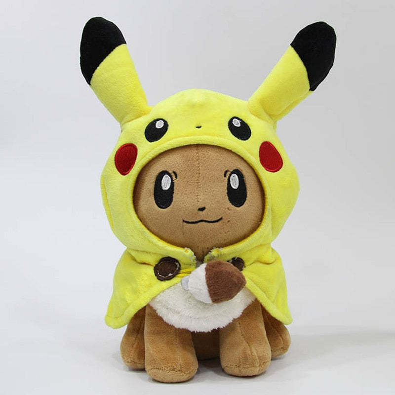 TAKARA TOMY Pokemon Plush Toys Pikachu Cosplay Eevee Plush Game Stuffed Dolls Eevee with Cloak Cos Pikachu Toy Kids Gift