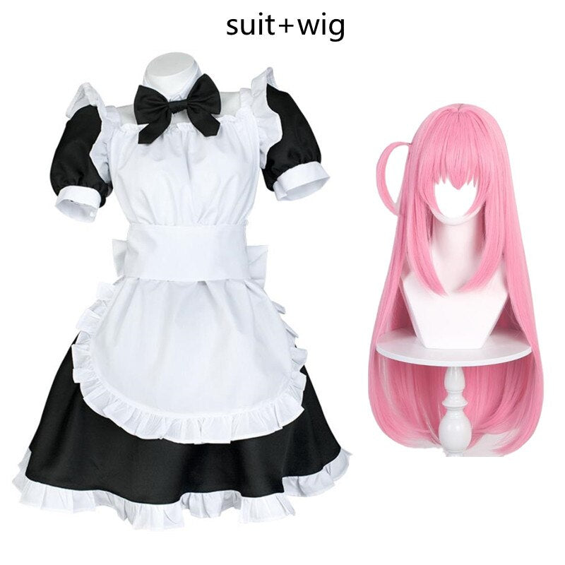 Gotou Hitori Cosplay Costume Anime Bocchi The Rock! Cute Maid Uniform Suit Dress Gotou Hitori Women Wig Outfit Halloween