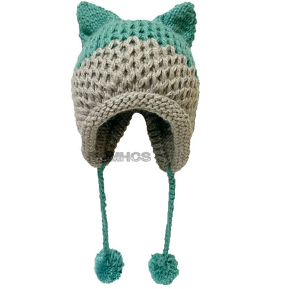 BomHCS Cute Fox Ears Beanie Winter Warm 100% Handmade Knit Hat