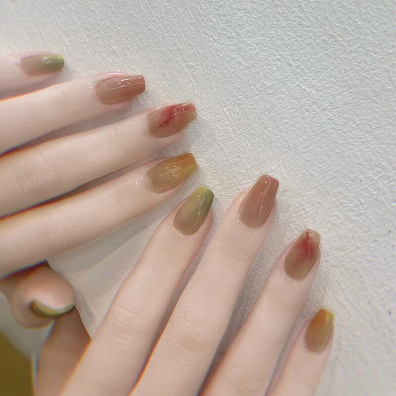 24Pcs Ballerina False Nails with Glue Short Nail Beauty Tools Press on Fake Nails Full Cover Artificial Nails Tips Manicure