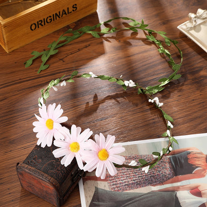 Bohemian Rattan Flower Vines Crown Headband for Bride Wedding Hair Accessories Girls Floral Wreath Head Band Hairstyles Headdres