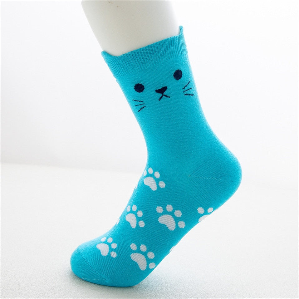 New Casual Harajuku Socks Women Cat Prints Cartoon Animals Cat Pattern Striped Cotton Socks Femme Floor Meias Socks Kawaii