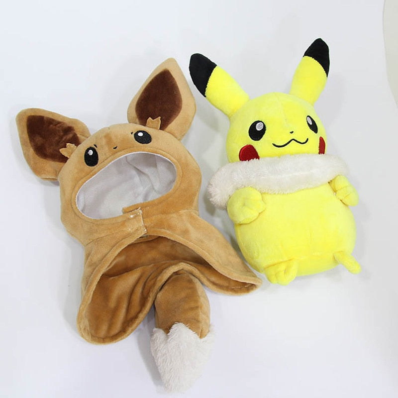 TAKARA TOMY Pokemon Plush Toys Pikachu Cosplay Eevee Plush Game Stuffed Dolls Eevee with Cloak Cos Pikachu Toy Kids Gift