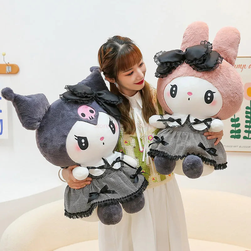 Sanrio Black Kuromi My Melody Plush Stuffed Dolls Kawaii Cartoon Sofa Cushion Pillow Dark Gothic Lace Toy Birthday Gift For Girl