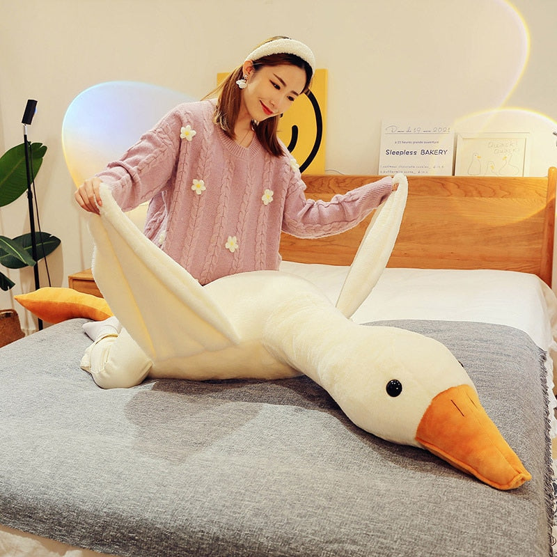 GIANT Duck Plush Toy 190cm Cute Big White Goose Stuffed Animal Plushies Kawaii Huge Large Sleeping Pillow Cushion Sofa Bed Soft Doll Birthday Gift for Girls