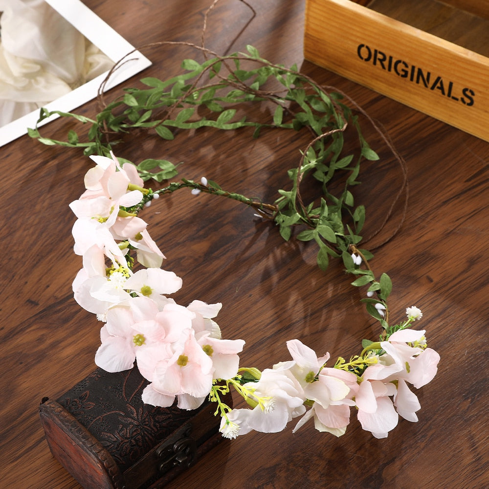 Bohemian Rattan Flower Vines Crown Headband for Bride Wedding Hair Accessories Girls Floral Wreath Head Band Hairstyles Headdres