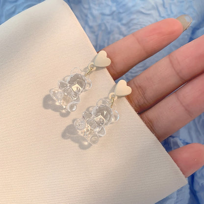 Cute Acrylic Candy Gummy Bear Dangle Earrings for Women Rainbow Bear CZ Hoop Earrings Korean Fashion Sweet Girl Jewelry