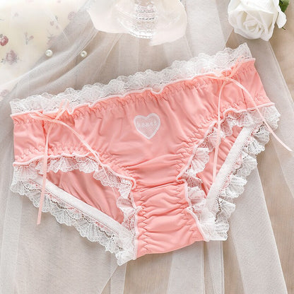 Japanese Style Soft Ice Silk Cute Lovely Sweety Lace Cotton Princess Cosplay Women Underwear Lolita Low Waist Breathable Panties