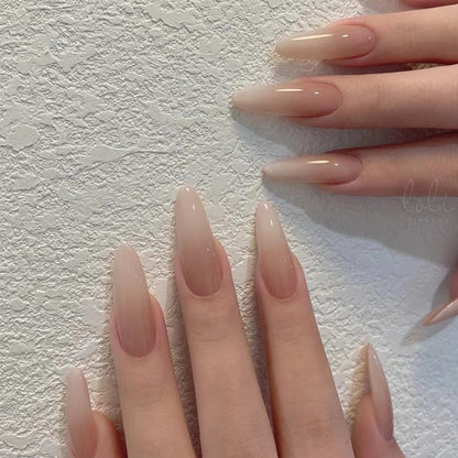 24PCS/box Mid-length  stiletto nail tips Gradients wear full cover paragraph fashion Manicure patch false fingernails for girls