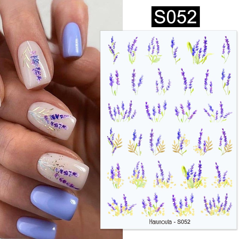 Harunouta Simple Flowers 3D Nail Stickers Gold Heart French Tip Lines Leopard Print Design Adhesive Sliders Manicure Nail Decals