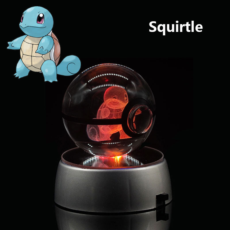 Pokemon Crystal Ball 3D Toys Snorlax Mewtwo Pikachu Figures Pokémon Engraving Model with LED Light Base Kids Gift Collectable