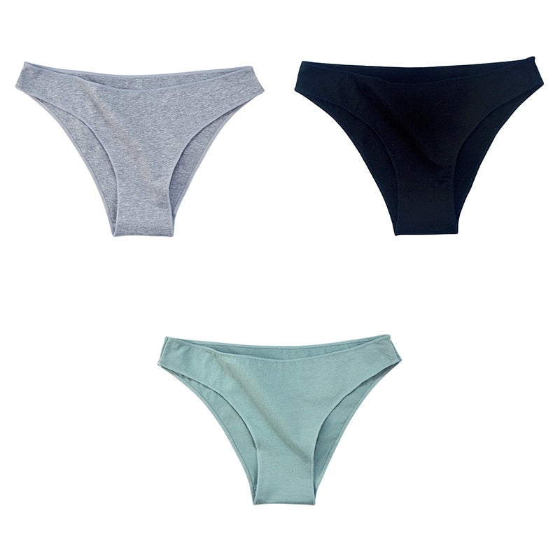 3Pcs/Set Women's Cotton Panties Female Underwear Solid Color Comfortable Briefs High Elasticity Underpants Size M-XXL