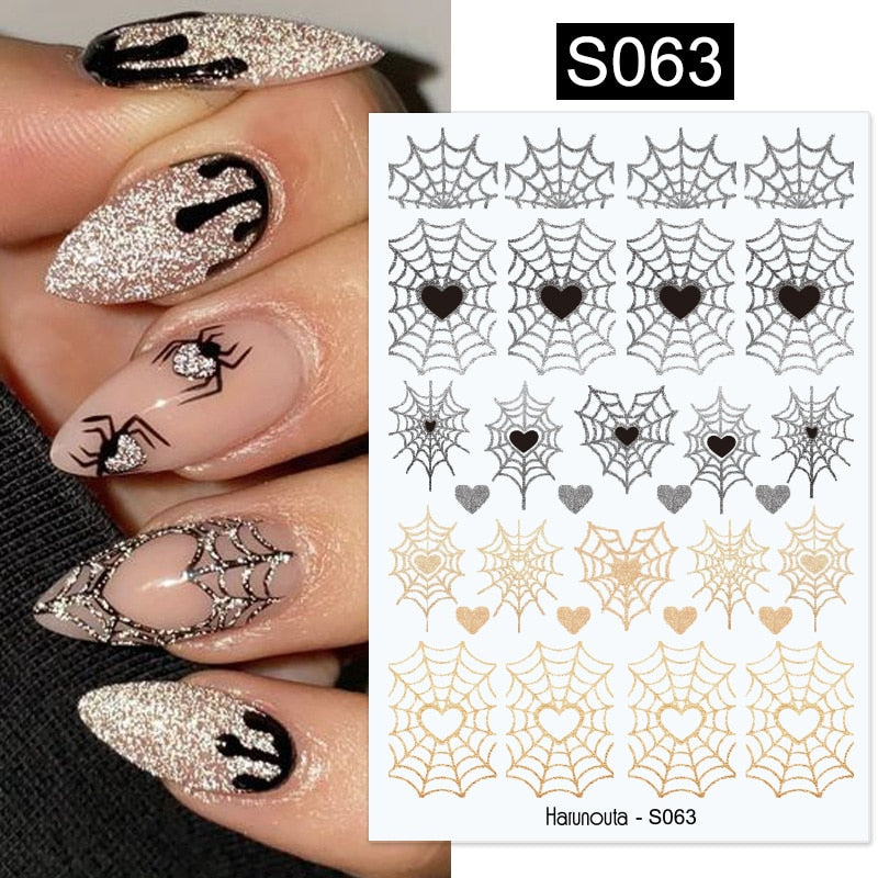 Harunouta Simple Flowers 3D Nail Stickers Gold Heart French Tip Lines Leopard Print Design Adhesive Sliders Manicure Nail Decals