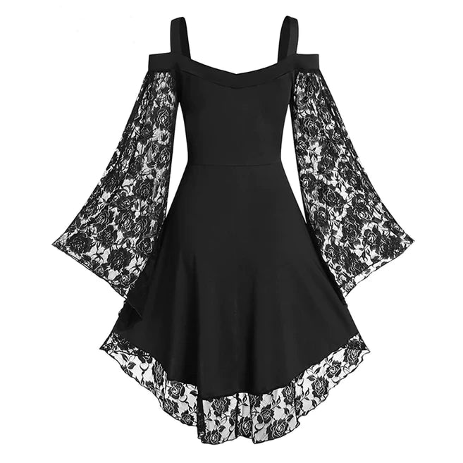 Gothic Vintage Dress Lace Flare Sleeve Womens Autumn Fashion XL Sizes