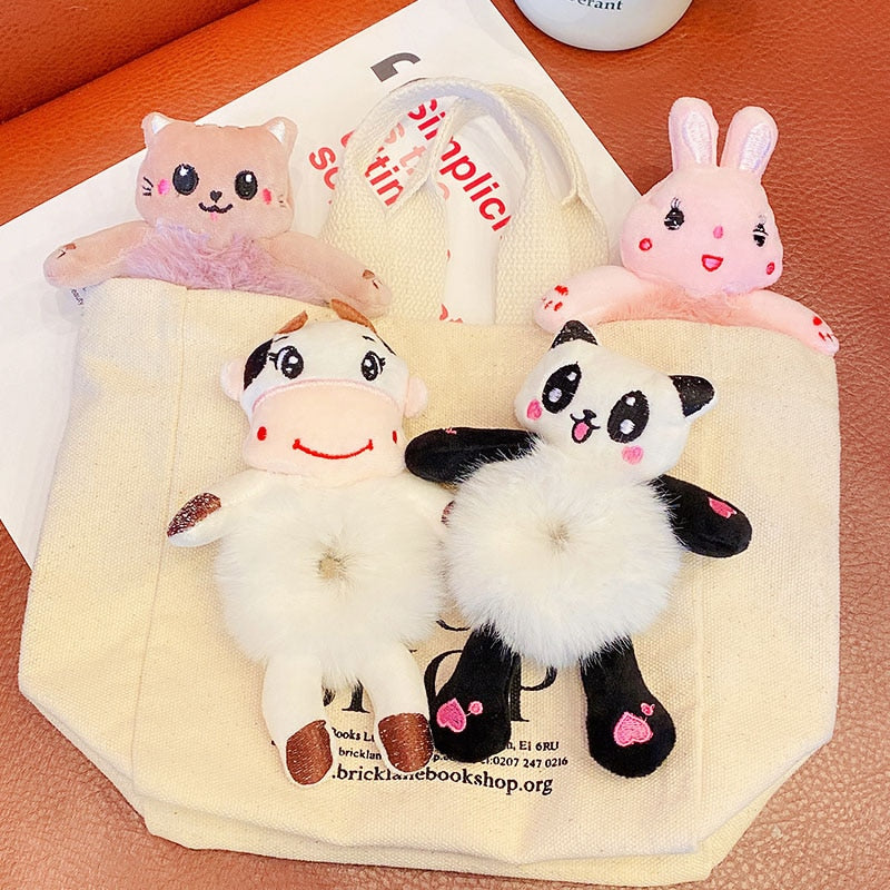 New Children Girls Cute Cartoon Panda Cat Rabbit Plush Elastic Hair Bands Hair Decorate Scrunchie Fashion Women Hair Accessories
