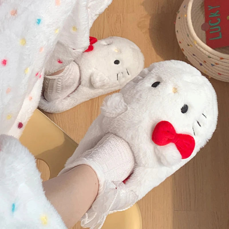 Hello Kitty Sanrio Plush Slippers Kawaii Cute Student Autumn Winter Bedroom Soft Padded Plush Shoes Toys Girls Christmas Gifts