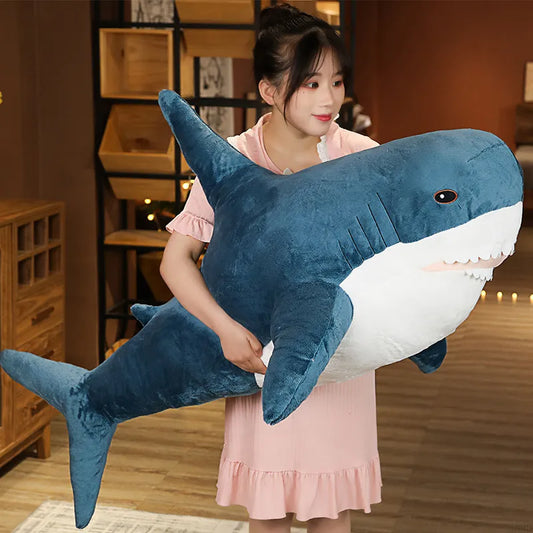 Big Size Blue Shark Stuffed Plush Giant Doll Soft Cute Cartoon Animal Reading Pillow Cushion Toy Home Decro Children Birthday Gifts