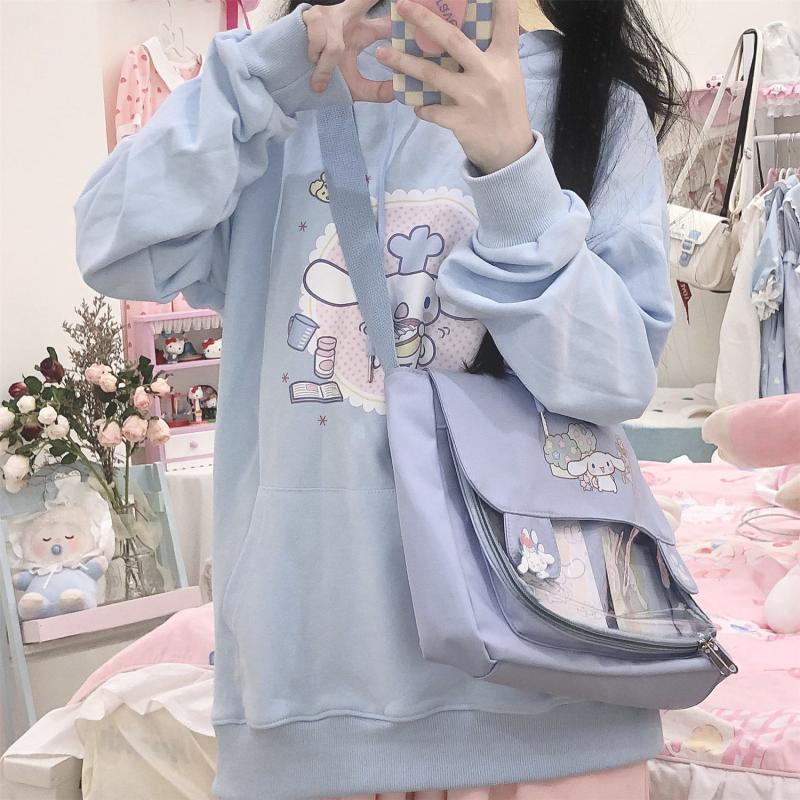 Sanrio Cinnamoroll Cute Hoodie Fashion Cartoon Kawaii Anime Girl Spring and Autumn Hooded Loose Sweatshirt Girl Birthday Gift