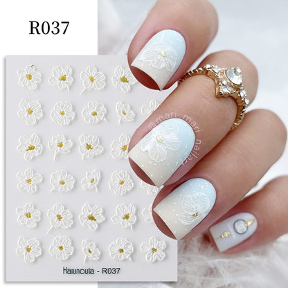 Harunouta Simple Flowers 3D Nail Stickers Gold Heart French Tip Lines Leopard Print Design Adhesive Sliders Manicure Nail Decals