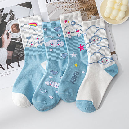 Sanrio Cinnamoroll Cardong Cartoon Girl Heart Autumn and Winter In The Tube Cartoon Socks Every Match Cute Blue Girl Wind