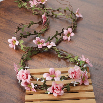 Bohemian Rattan Flower Vines Crown Headband for Bride Wedding Hair Accessories Girls Floral Wreath Head Band Hairstyles Headdres