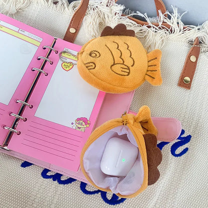 New Japan Cute Plush Snapper Fish Doll Coin Purse Wristlet Bag Cartoon Wallet Mini Zipper Girl Coin Wallet Cable Headset Bag`