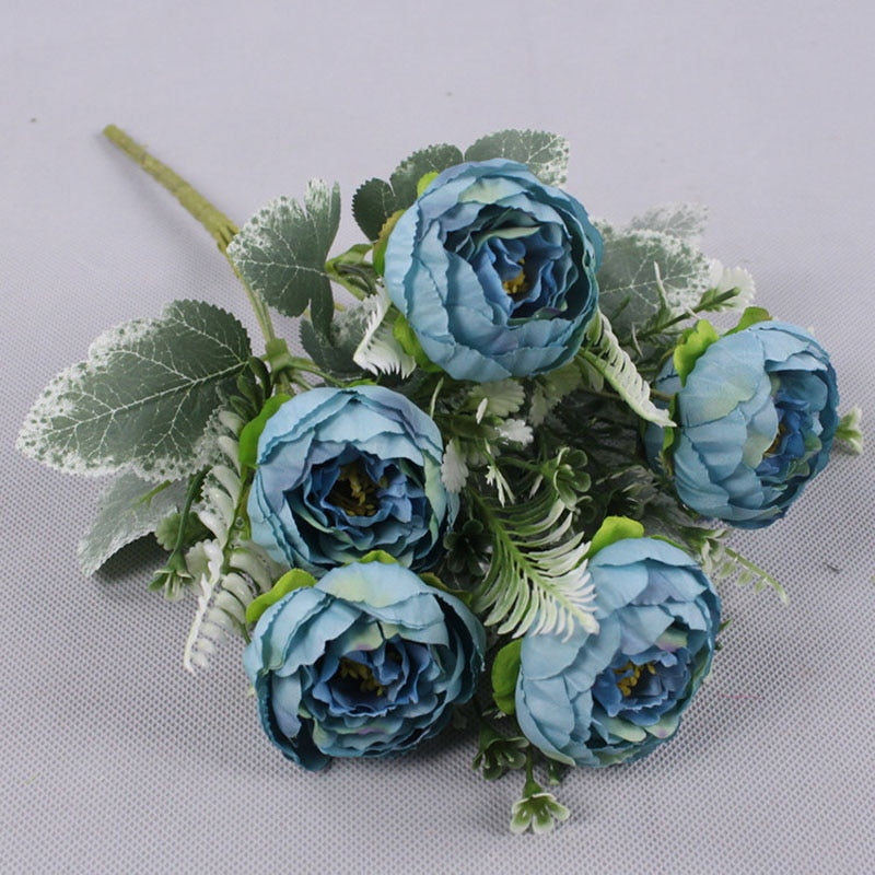 Blue variety autumn fake tea rose peony silk flower autumn gerbera daisy fake flower plastic DIY wedding home accessories