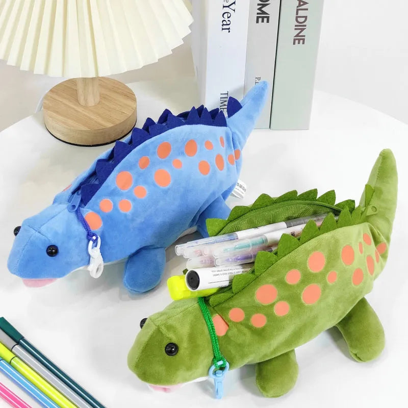 Plush Pencil Case Cartoon Dinosaur Shape Children's Pen Holder Creative Doll Large Capacity Pen Bag Student Stationery Storage