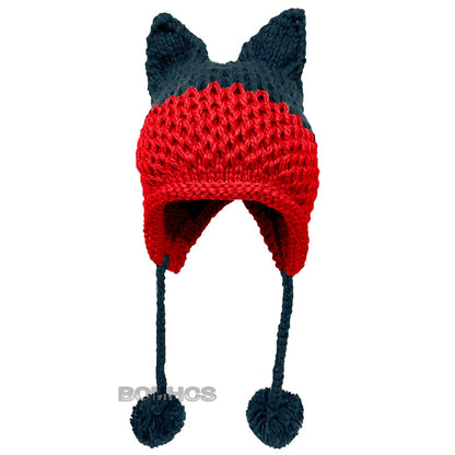 BomHCS Cute Fox Ears Beanie Winter Warm 100% Handmade Knit Hat