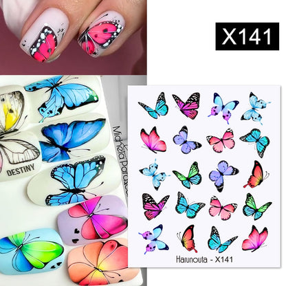 Harunouta Black Lines Flower Leaves Water Decals Stickers Floral Face Marble Pattern Slider For Nails Summer Nail Art Decoration