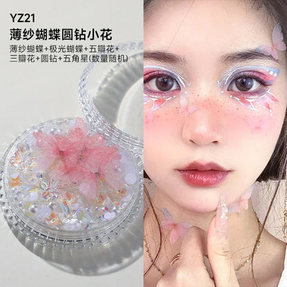 1Box Eyes Face Makeup Facial Decoration Patch Butterfly Diamond Pearl Adhesive Rhinestone Glitter Sequin DIY Nail Art Decoration