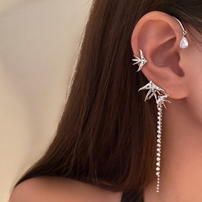 1 Pc Chic Elf Ear Cuff Maple Leaf Hollowed Zircon Leaf Cosplay Fairy Earring Clips for Women Girls Wedding Ear Cuff Jewelry
